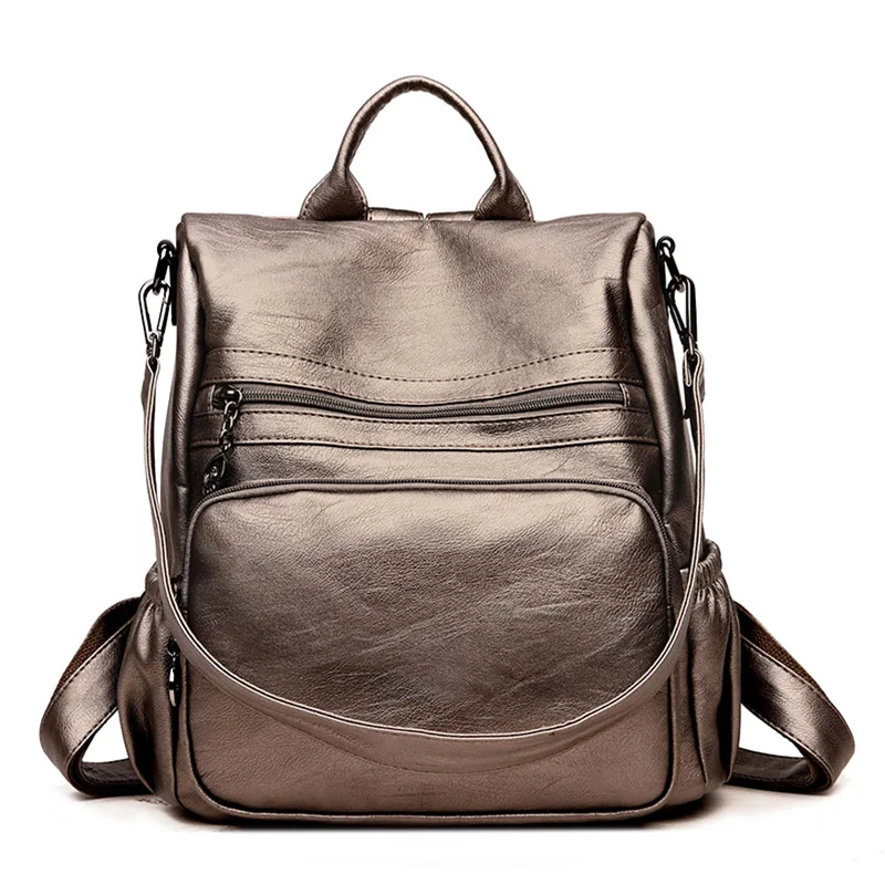 Saiten, новинка, женский рюкзак из искусственной кожи, школьный рюкзак на молнии для девочек-подростков, Большой Вместительный Многофункциональный рюкзак Mochil - Цвет: Bronze