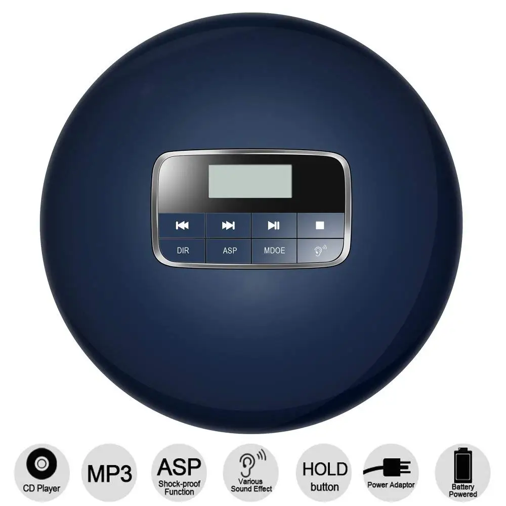 

HOTT Portable CD Player With LCD Headphone Jack Anti-Slip Shockproof Protection Compact CD Music Disc Walkman Player