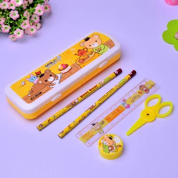 

Yellow bear 5pcs/set kids pen holder plastic cute drawer boy and girl cute dest accessories stationery Set holder back to school