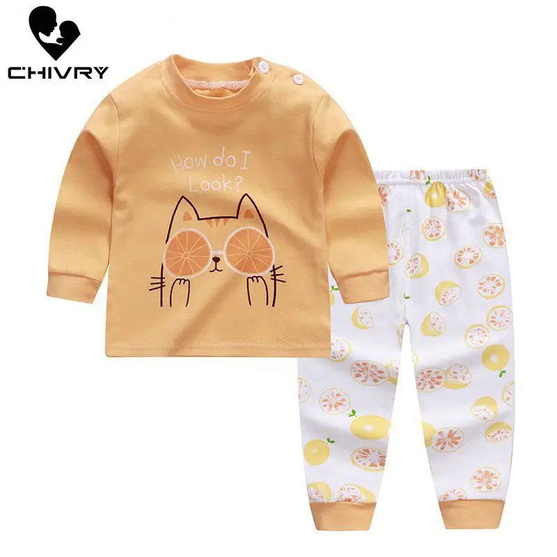 Kids Boys Girls Pajama Sets Cartoon Print Long Sleeve O-Neck Cute T-Shirt Tops with Pants Toddler Baby Autumn Sleeping Clothes