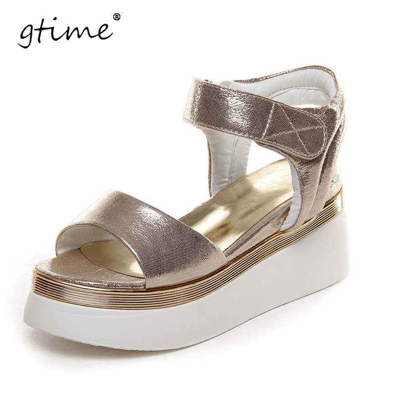 

GTIME 2017 New Women Platform Sandals Gold &Sliver Women Gladiator Sandals Fashion Hook Loop Wedge Shoes # ZWB92