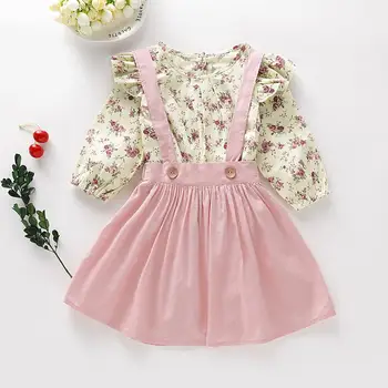 

New style korea American baby girl 2 pieces clothes set floral tops and skirt children outfit