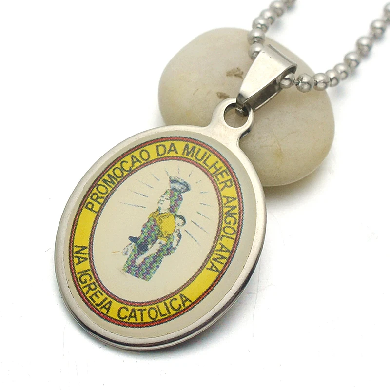 

Stainless Steel Angola Women Promotion Catholic Oval Charm Medal Pendant Necklace Chain 60CM Long