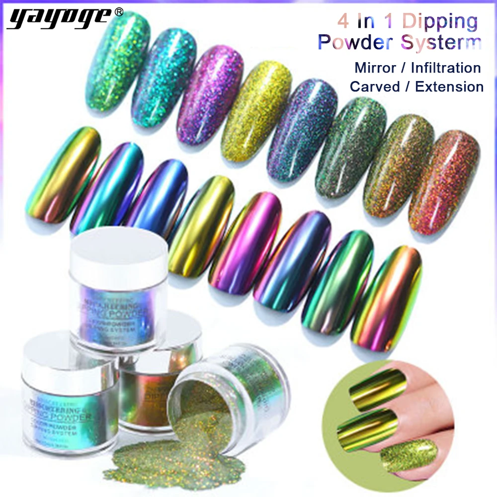

YAYOGE 4 In 1 Dipping Powder Nails Base Coat Gradient Chameleon Powder Mirror Acrylic Carving Extension Polymer Nail Powder