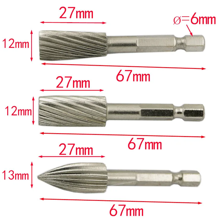 Bestgle 5pcs 1/4 inch Hex Shank Rotary Burr Set HSS Wood Carving Rotary Rasp File Electric Grinding Tool 