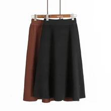 Трикотажная юбка, женские одноцветные юбки в стиле ампир для девочек, студенток, универсальная весенне-осенняя утепленная плиссированная юбка
