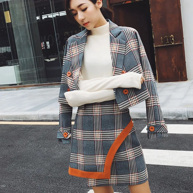 Europa en de Verenigde Staten high-end merk plaid wollen twee stuk vrouwelijke winter nieuwe Slim kleine geur korte rok pak 2018 Europa en de Verenigde Staten high-end merk plaid wollen twee stuk vrouwelijke winter nieuwe Slim kleine geur korte rok pak 2018
