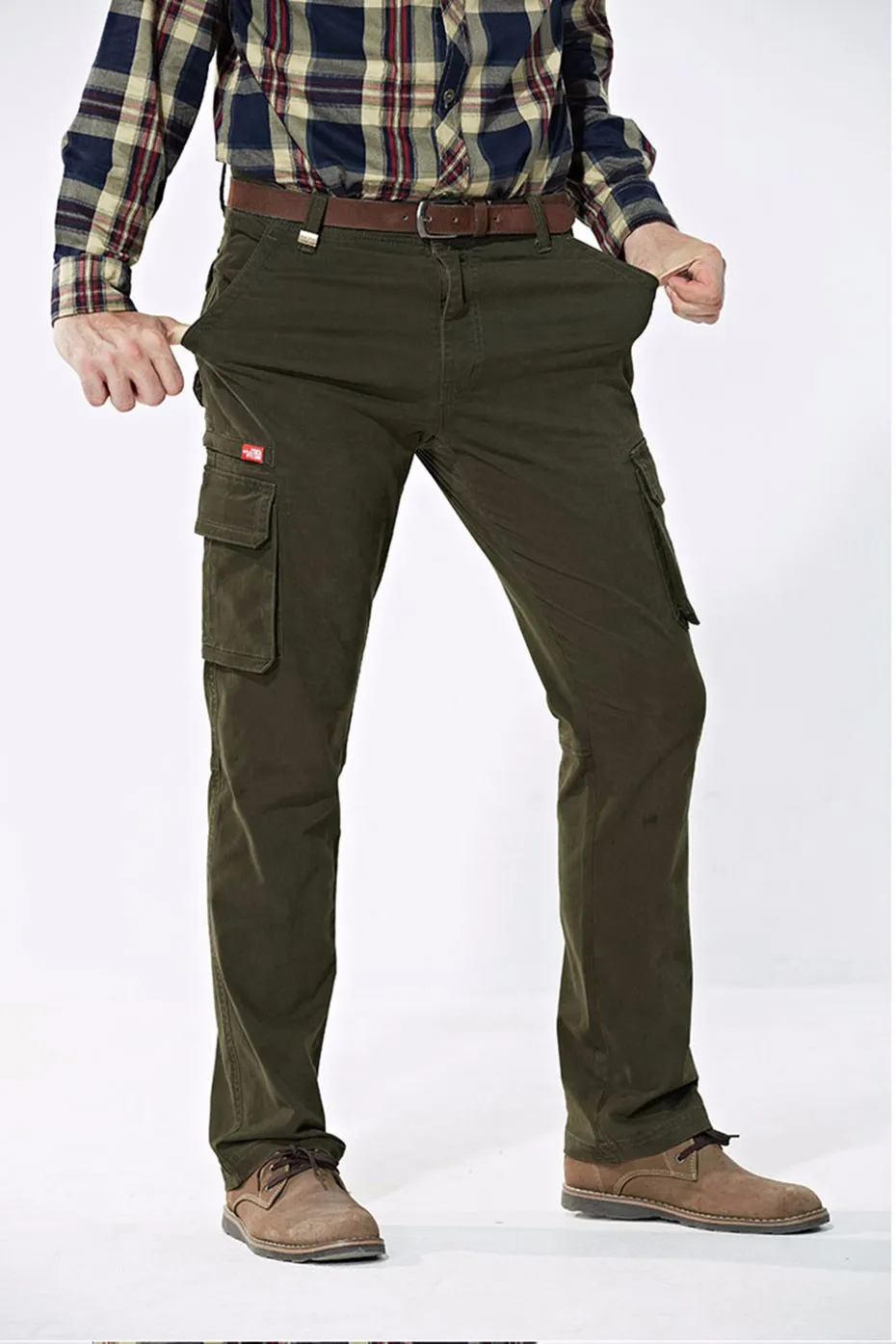 30~ 44 новые осенние мужские брюки размера плюс, плотные брюки, хлопковые повседневные брюки, мужские прямые официальные брюки-карго, армейские зеленые брюки