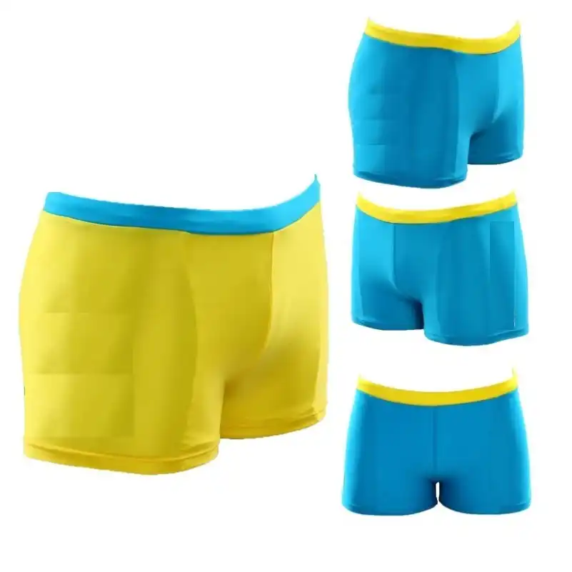 blue and yellow swim trunks