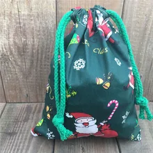 YILE 1 шт. хлопок саржа шнурком мешок подарков вечерние пользу Новогодняя тема Санта Клаус зеленый N830b