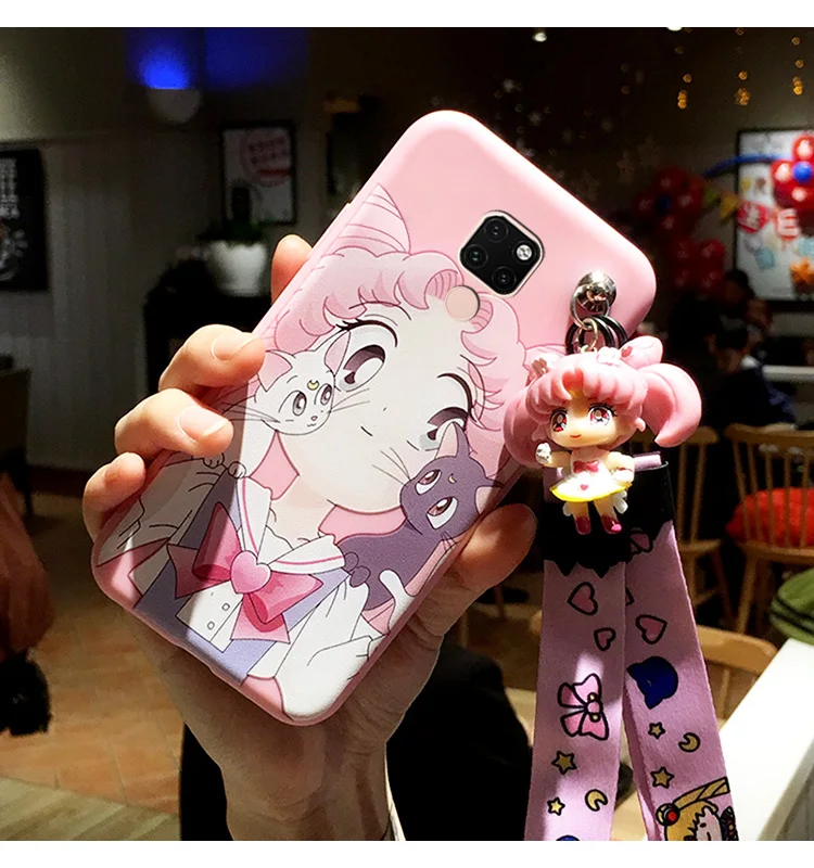 Коврики 30 3D Сейлор Мун чехол для телефона для huawei Коврики 20 20X5G 20pro P20 pro Nova5/4/3 Honor 20 8X Max чехол с мультяшными принтами+ игрушка+ ремень