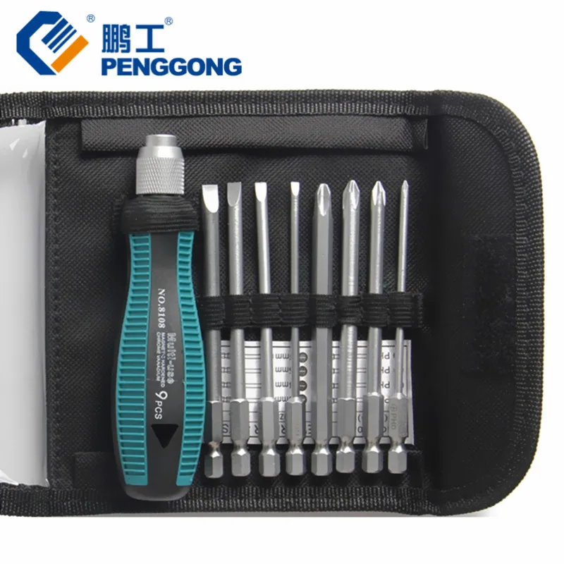 Комплект отвертки PENGGONG 1/4 "6.35 мм Филипс комплект с магнитни мулти инструменти Електронен комплект за ремонт на ръчни инструменти 9 бр.