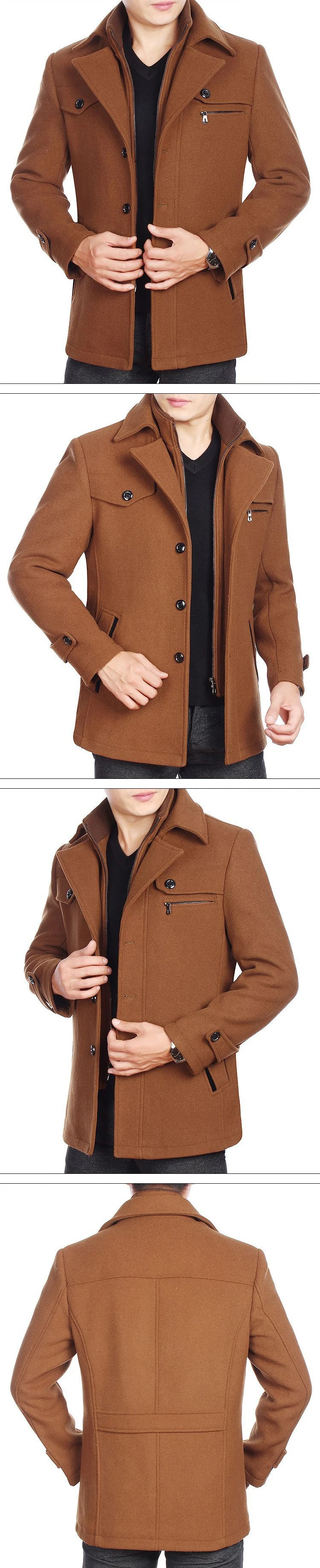 Новые зимние куртки, мужские шерстяные пальто, деловая повседневная шерстяная и Смешанная куртка, Мужская Утепленная ветровка, серый, черный, коричневый