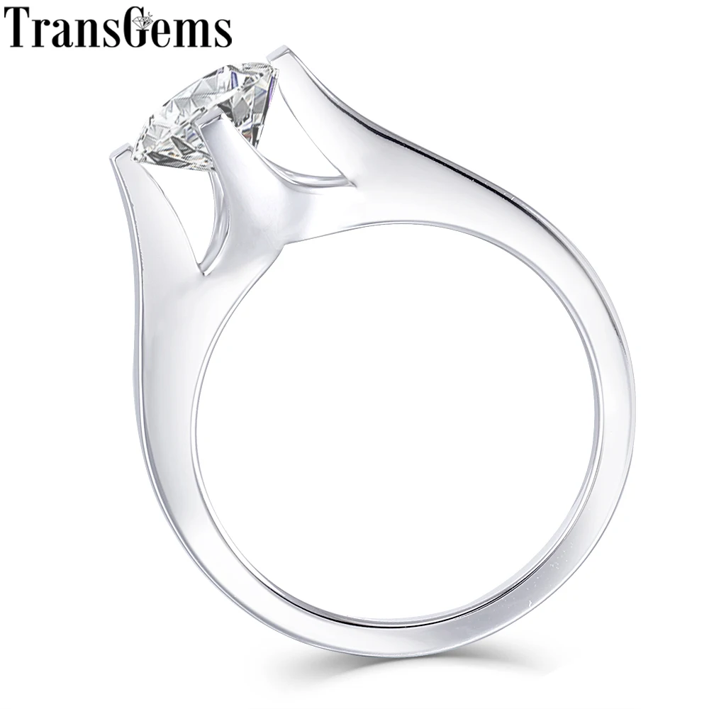 

Transgems Solid 14K 585 White Gold 2ct 8mm F Color Moissanite Solitaire Engagement Ring for Women Wedding Gift