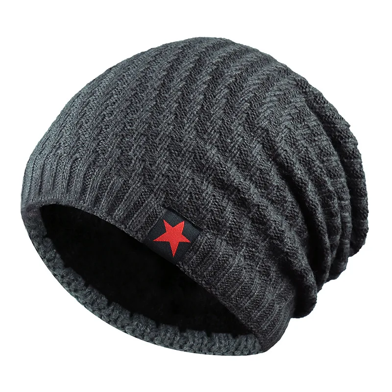 Men Skullies Beanies Knitted Hat Winter Plus velvet thickening Hats Plain Warm Male Gorros ski Bonnet outdoor Solid color Z59