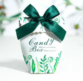 

100Pcs Green leaves Wedding Favors Candy Box Bomboniera Candy Bag Sachet Chocolate Boxes Party Supplies Gift Box Souvenirs