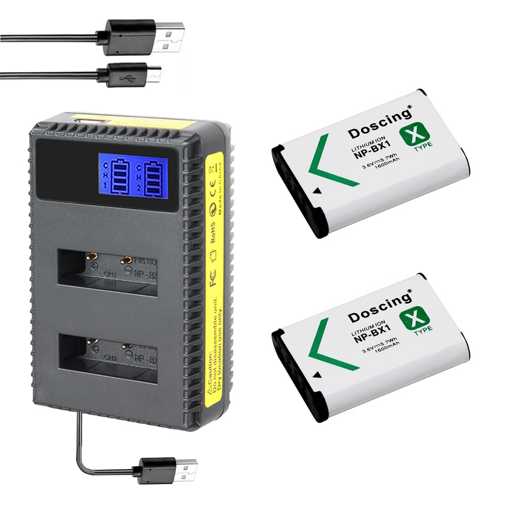 

2Pcs NP-BX1 NP BX1 NPBX1 Camera Battery + LCD USB Charger For Sony HDR-AS200v AS20 AS100V AZ1 DSC-RX100 X1000V WX350 RX1 AS15