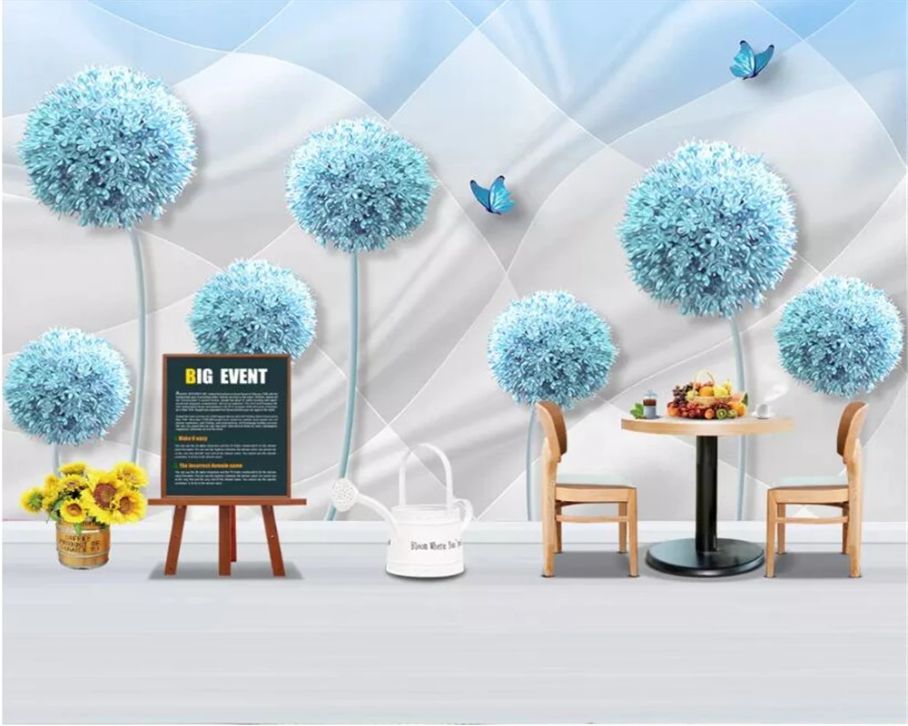 

Beibehang Custom modern home background decoration 3d wallpaper 3d blue dandelion butterfly silk background wall 3d wallpaper