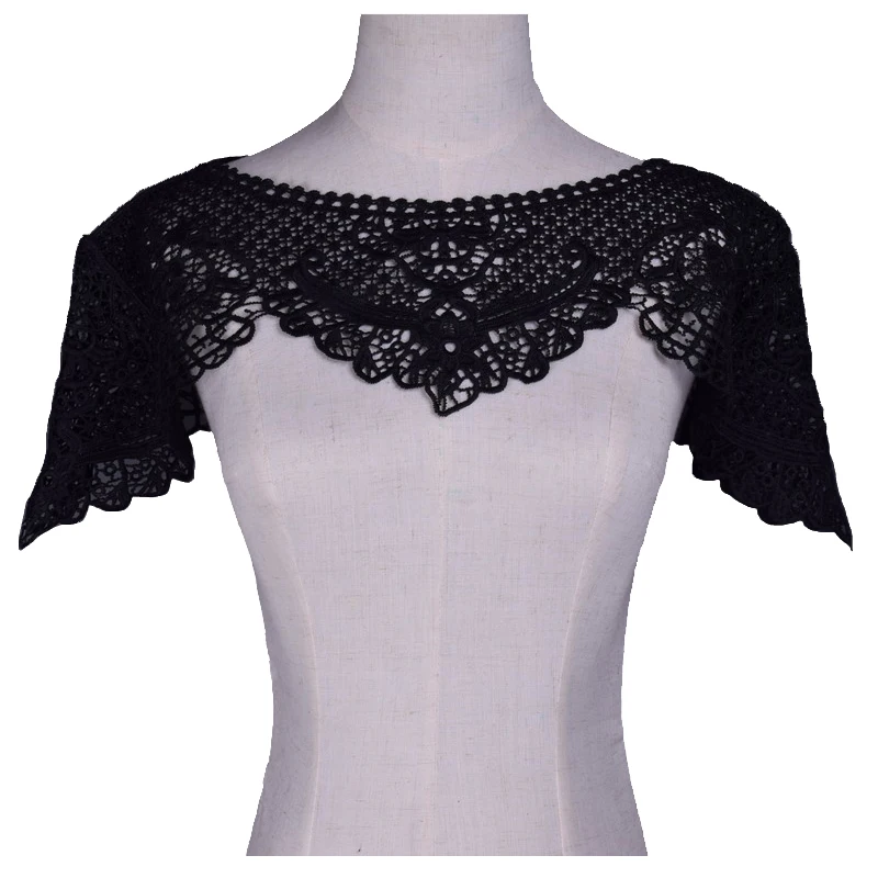 

Black Lace Neckline Collar Double Side Embroidered Venise Applique Trim White Lace Fabric Sewing Supplies BW075