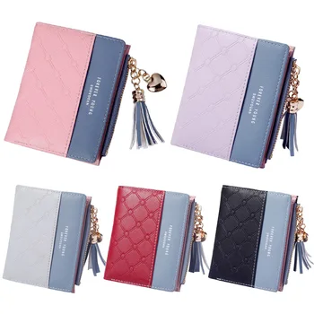 

Women Tassel Zipper Purse PU Leather Patchwork Color Wallet Money Card Holder Bag Wallets Gifts New