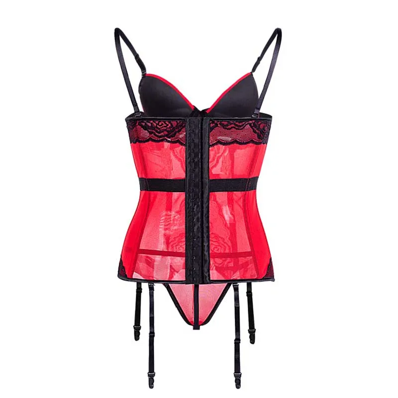 White Red Adjustable Straps Sexy Lingerie Women Underwear Transparent Lace Bra Corset Padded Bustier With Suspenders Size S-2XL (3)