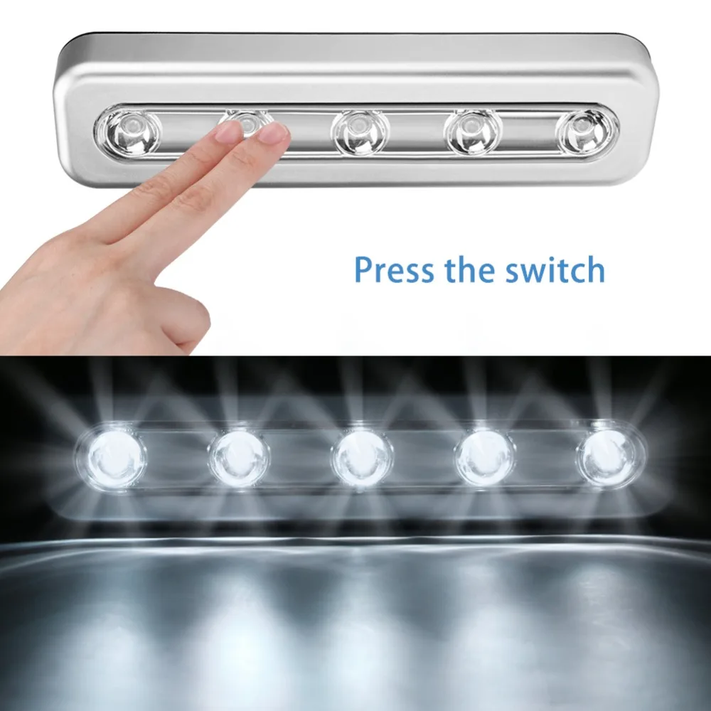  5-LED Night Light White LEDs Power By 3 x AAA Battery Lamp With Self-adhesive Sticky Tapes Easy Ins - 32957358711