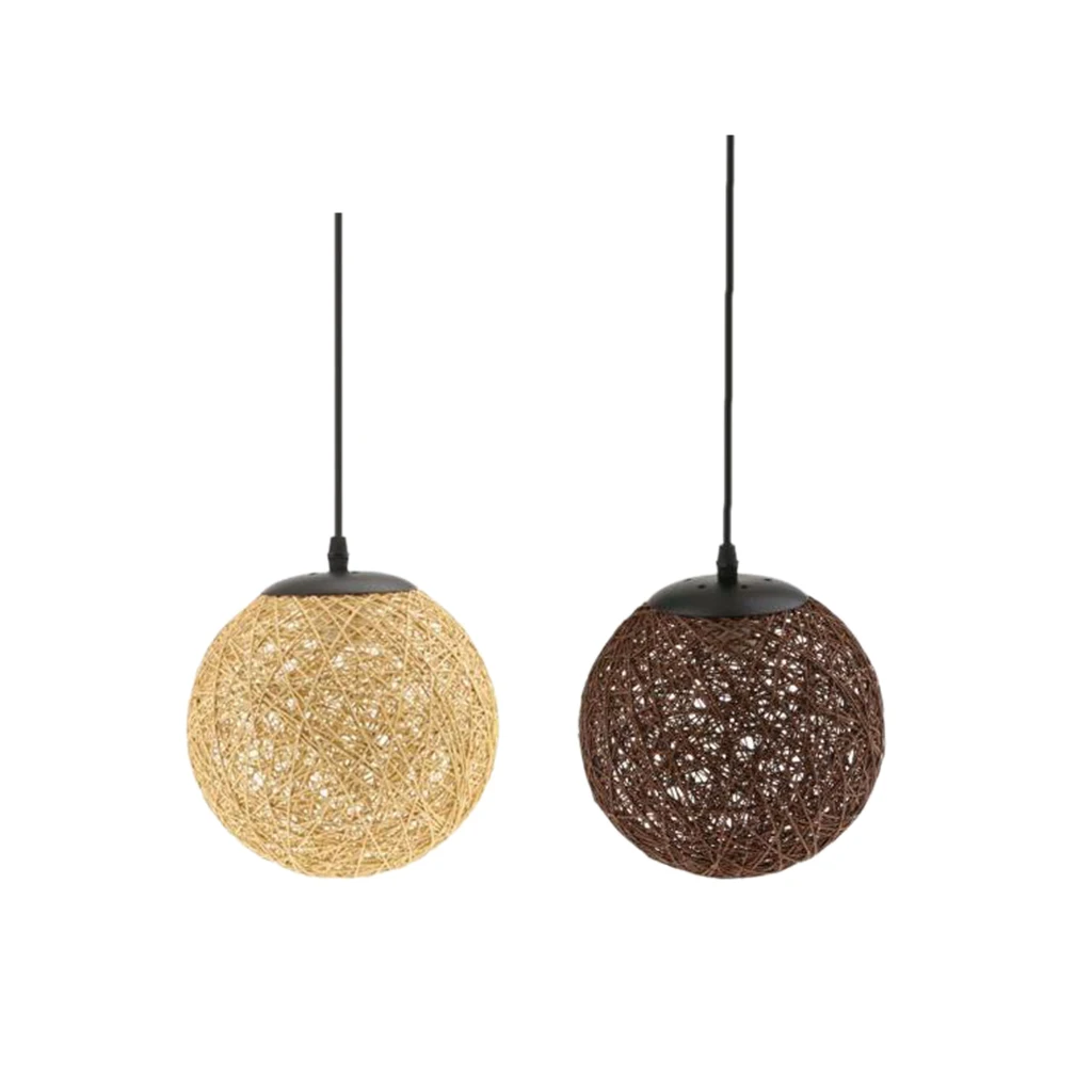 2 Colors /Set Rattan Woven Ball Globe Pendant Lampshade Hanging Loft Ceiling Lamp, 20cm,  Coffee+Flaxen