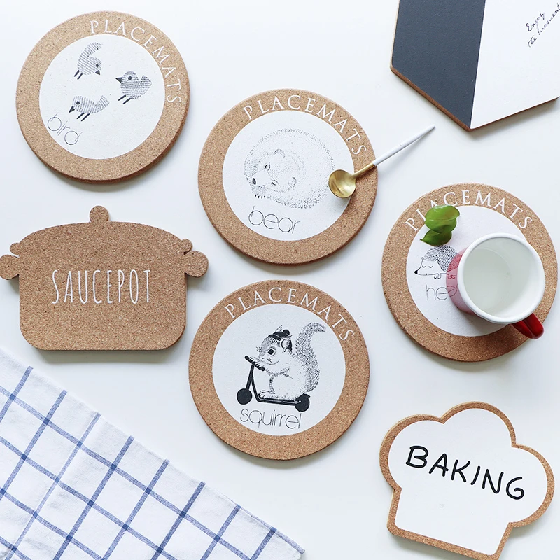 Nordic Creative Cork Mats Round Pot Coaster Meal Plate Bowls