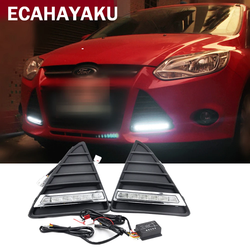 

ECAHAYAKU 2Pcs/set Car-styling 12V Car LED DRL Daytime Running Light Kits Fog Lamp Hole Cover Lamp for Ford Focus 2012 2013 2014