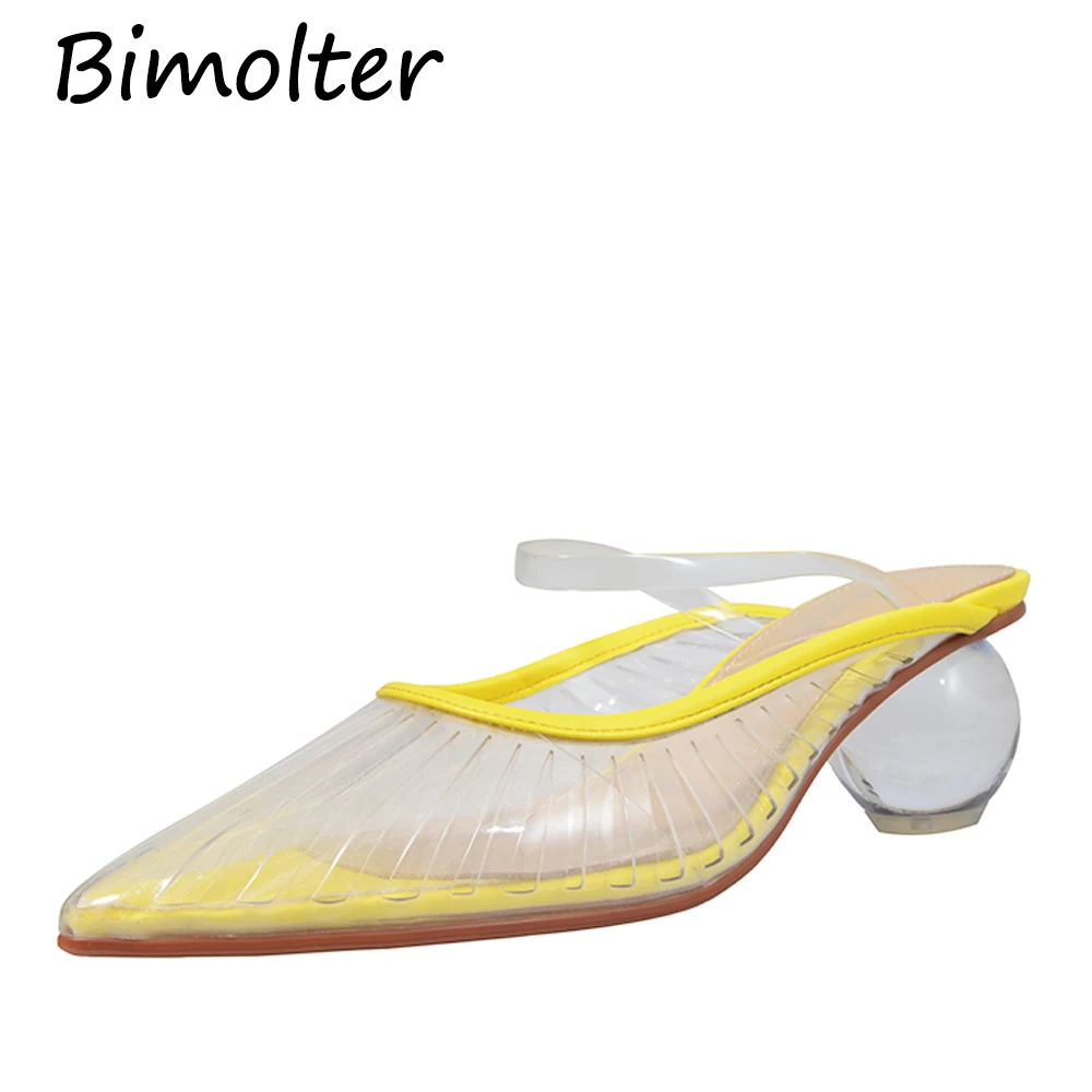 

Bimolter Women Strange Heels Dress Pumps Yellow PVC clear Sheepskin Insole Shoes Pointed Toe Fashion Casual Summer Pumps FC076