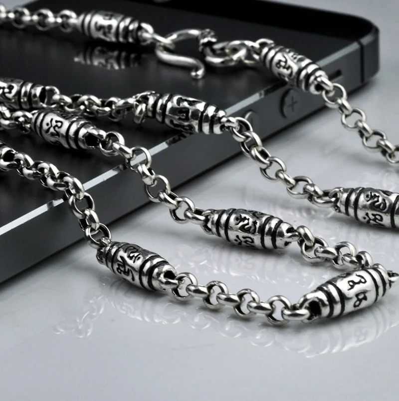 Чистое серебро религиозная мантра будда ретро крест толстое ожерелье (HY)|sterling silver