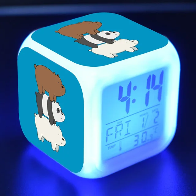 Special Price We Bare Bear TV Figure Juguetes LED Colorful Touch Light Alarm Clock Bare Bear Anime Figurine Toys for Children gift