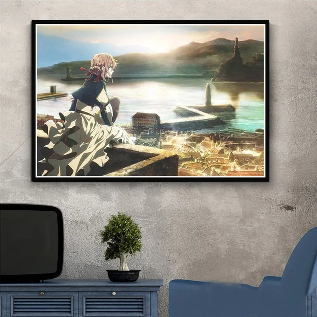 Картина на холсте с принтом домашний Декор стены искусства Фиолетовый Evergarden Япония Аниме модульные картины в скандинавском стиле плакат для детской комнаты - Цвет: BO xianru580-01
