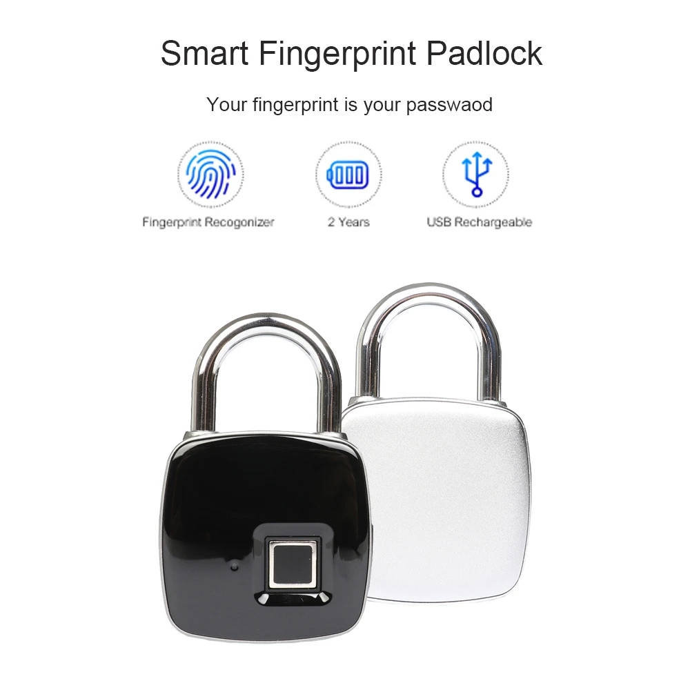 

USB Rechargeable Smart Lock Keyless Fingerprint Lock IP65 Waterproof Anti-Theft Security Padlock Door Luggage Case Lock