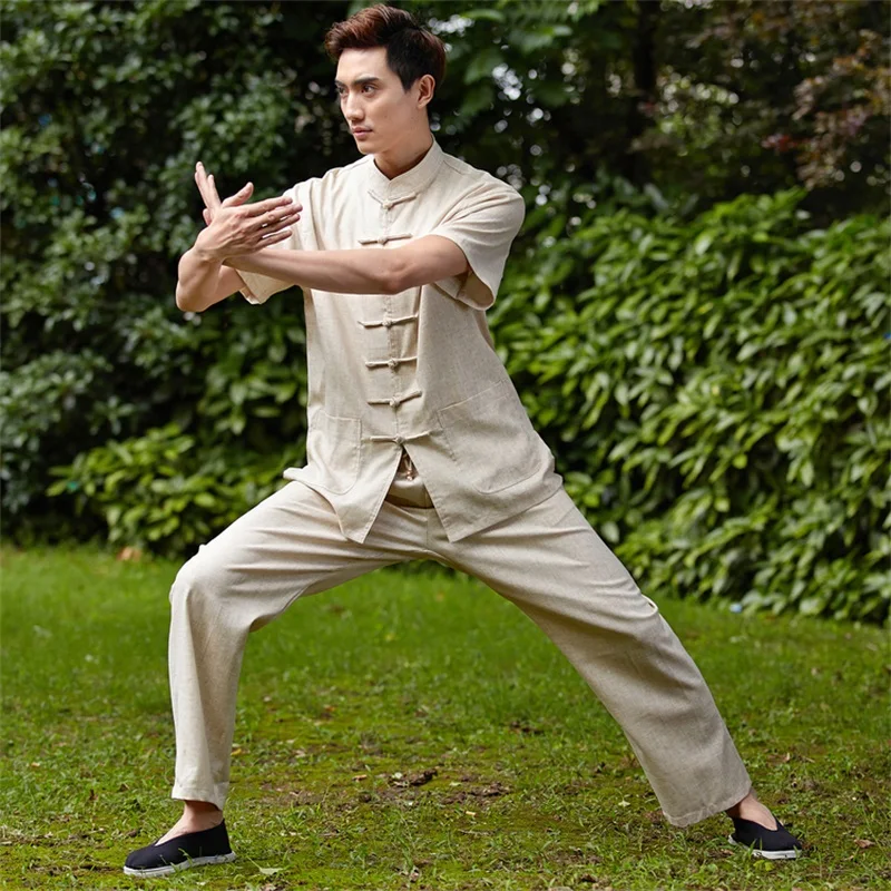 Продвижение китайский для мужчин Tai Chi Униформа традиционное белье кунг-фу костюм короткий рукав одежда Размер M L XL XXL XXXL