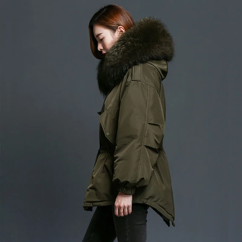 Women Parka Winter Jacket Women White Duck Down Coat With Large Natural Raccoon Fur Collar Hooded Long Down Coat Female