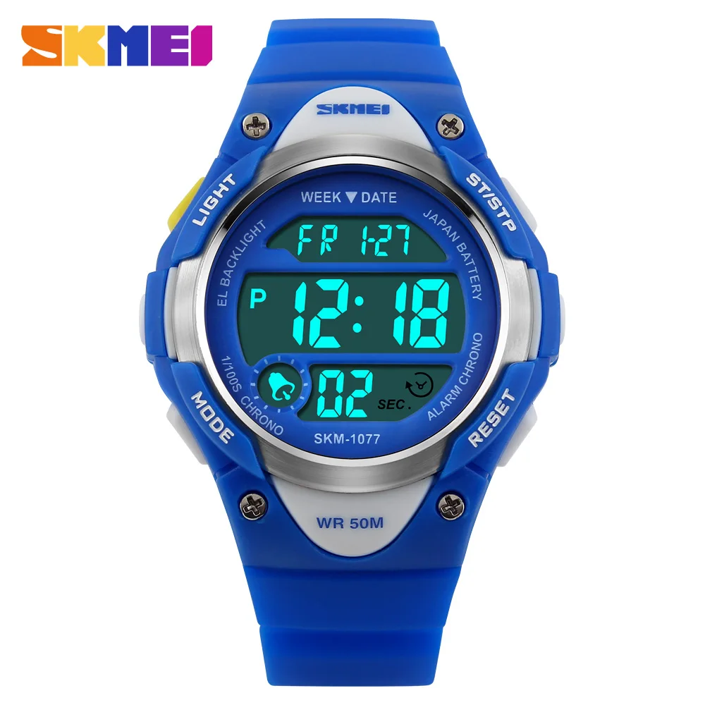 SKMEI детские часы с будильником, секундомером, водонепроницаемые, для плавания, светодиодный, цифровые часы для мальчиков и девочек, студенческие наручные часы