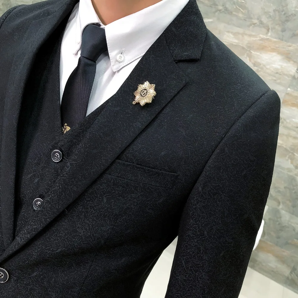 Красивый костюм мужской темный цветок Тонкий Бизнес Повседневное платье шафера костюм свадебное платье прилива(рубашка+ брюки
