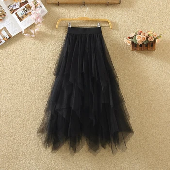 

Streetwear irregular 78cm Midi Pleated Skirt Women Gothic High Waist Tulle Skater Skirt rokjes dames ropa mujer 2019 jupe femme