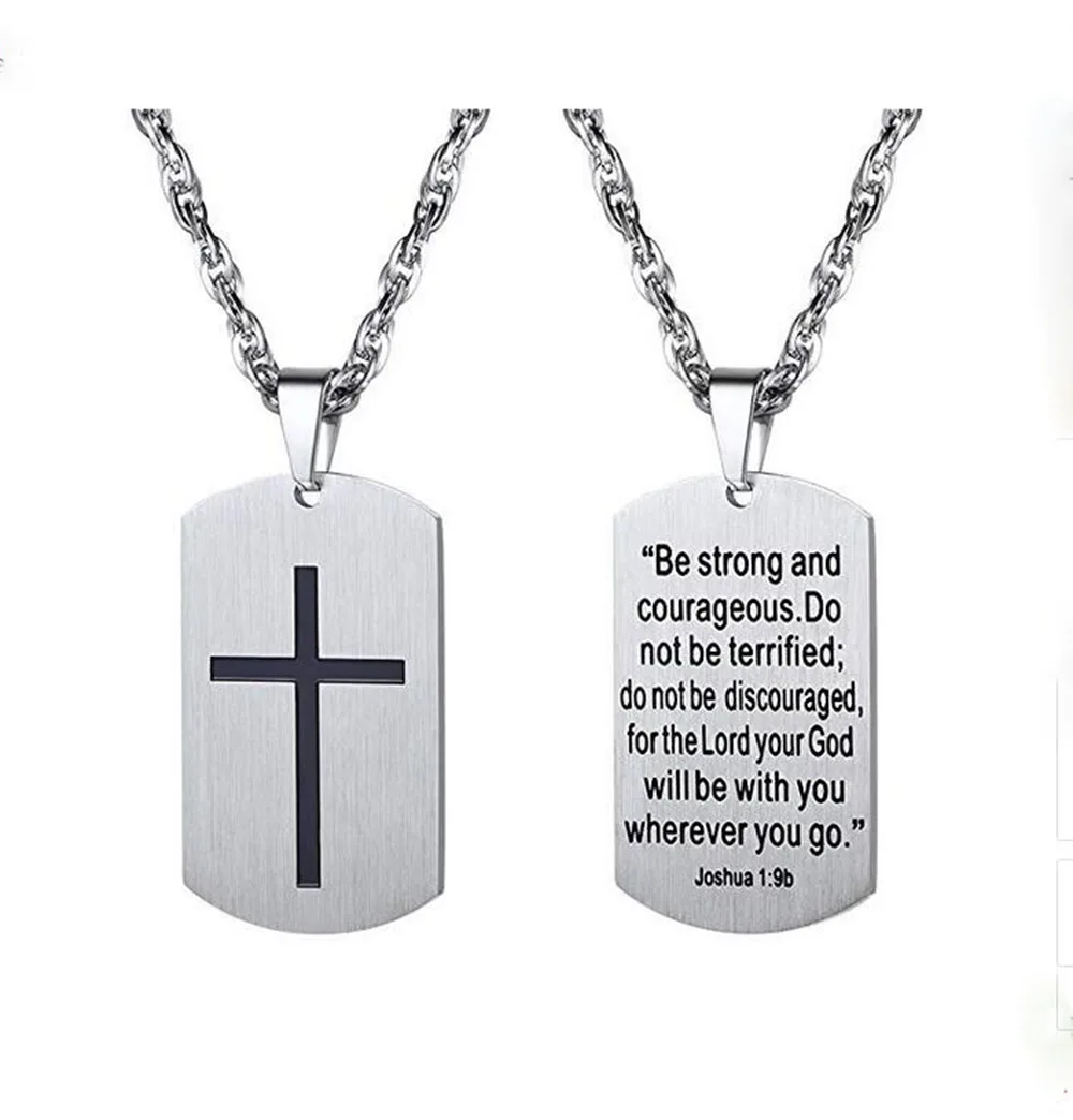 Кулон Yamily Cross Dog Tag с гравировкой библейские буквы, ожерелье из нержавеющей стали, христианские ювелирные изделия для крещения для мужчин