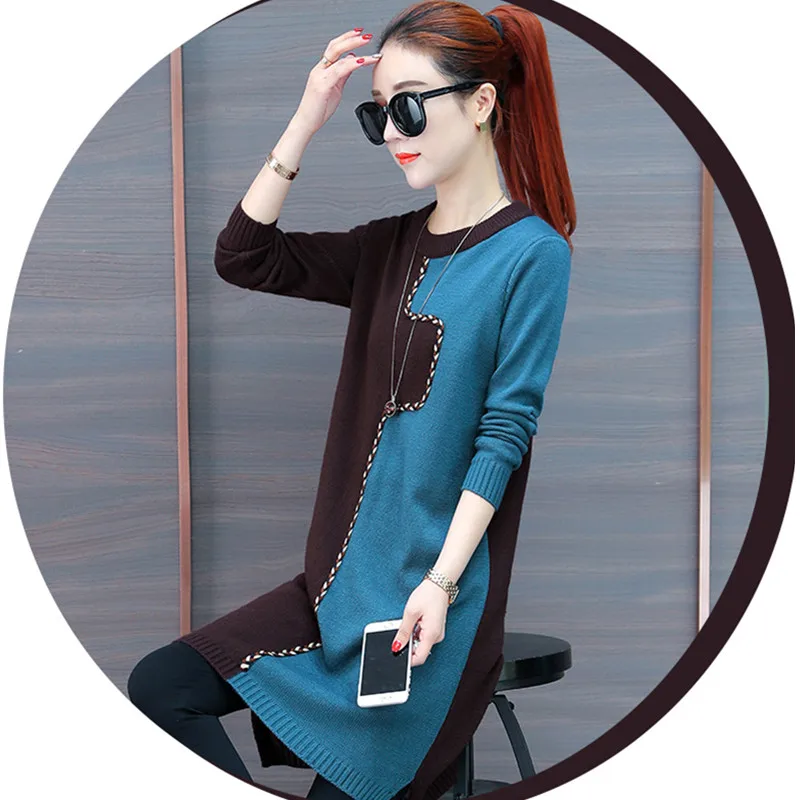 Long Femmes Chaud À D'hiver Couture rice Manches Col Décontracté Tricoté yellow Rond Blue Chandail Green Brown Nouvelle 2019 Pull Green De Longues Mode Élasticité FOqEq4