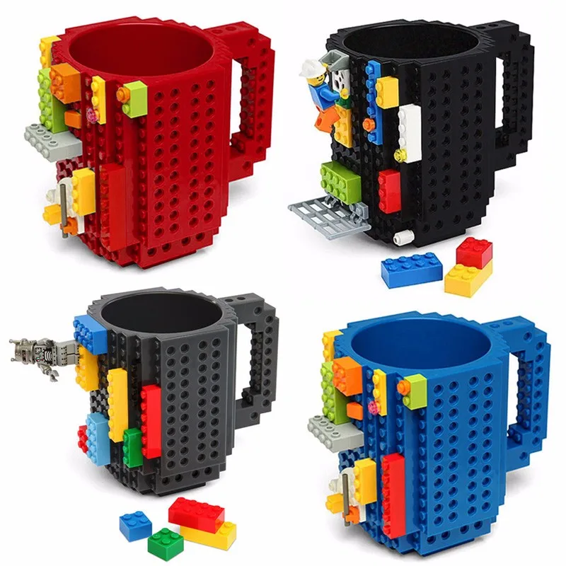 350ml Creative Coffee Mug Travel Cup Kids Adult Cutlery Mug Drink Mixing Building Blocks Cup Dinnerware Set for Child