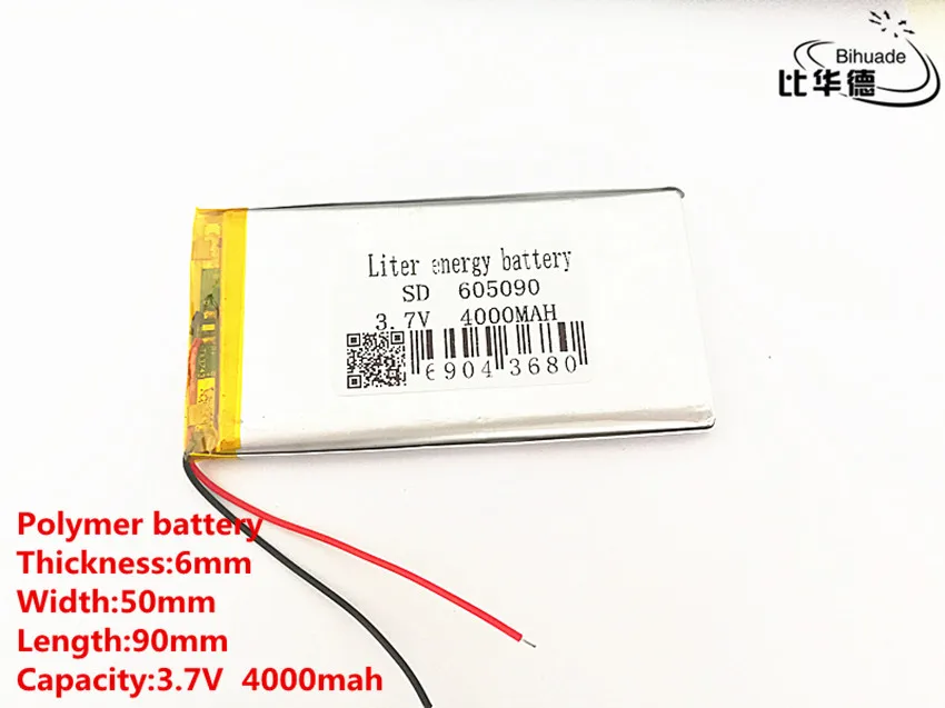 3,7 V 4000 mAh 605090 PLIB полимерный литий-ионный/литий-ионный аккумулятор для gps psp DVD