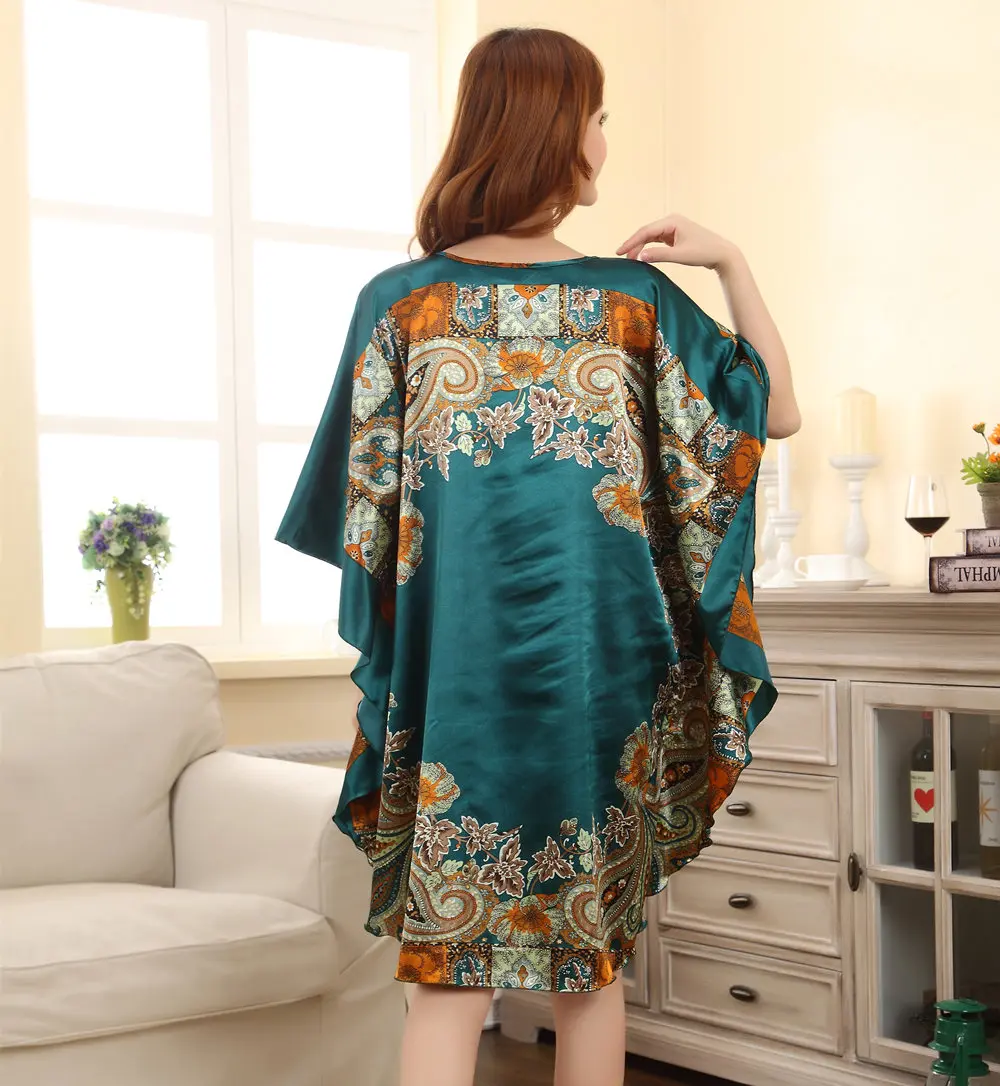 Women Sleepwear Fashion Lady Summer Robe Chinese Women's Faux Silk Bath Gown Yukata Nightgown Nuisette Pijama One Size