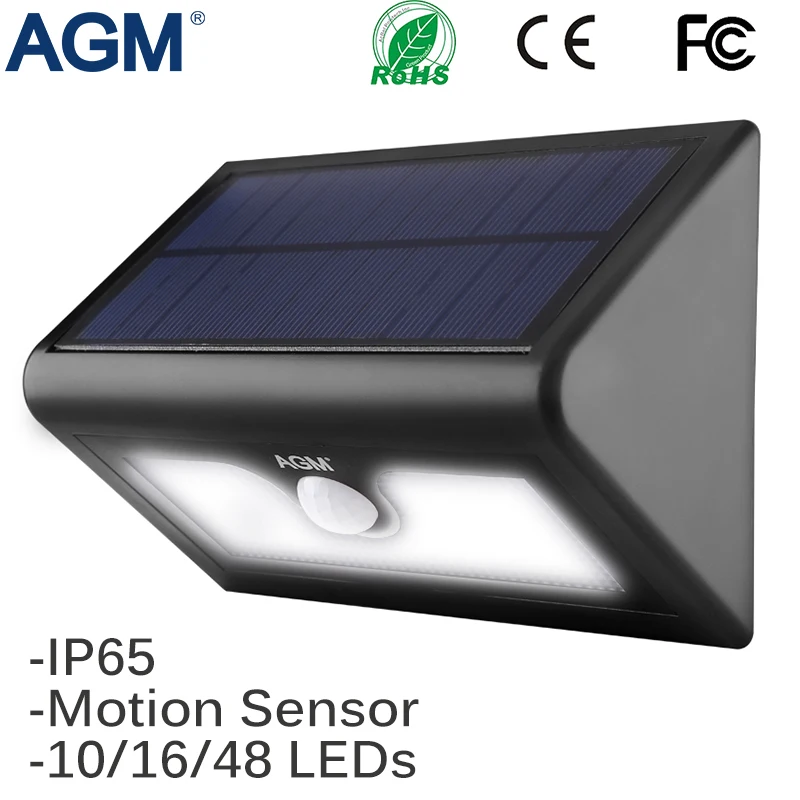

AGM LED Solar Power Light Wall Lamp Garden Outdoor Waterproof PIR Motion Sensor Solar Luminaria Panel Sunlight Energy Path Light