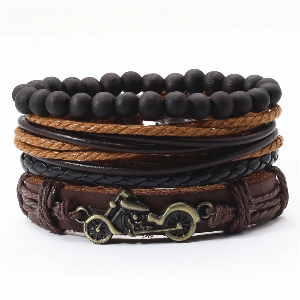 New 3 4 Pcs/set Vintage Bronze Motor Superman Feather Believe Words Charm Men Leather Bracelets Women Femme Homme Male Jewelry|Wrap Bracelets| - AliExpress