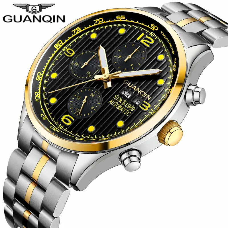 

Relogio Masculino GUANQIN Mechanical new Automatic date week Waterproof mens watch top brand luxury Full Steel erkek kol saati A