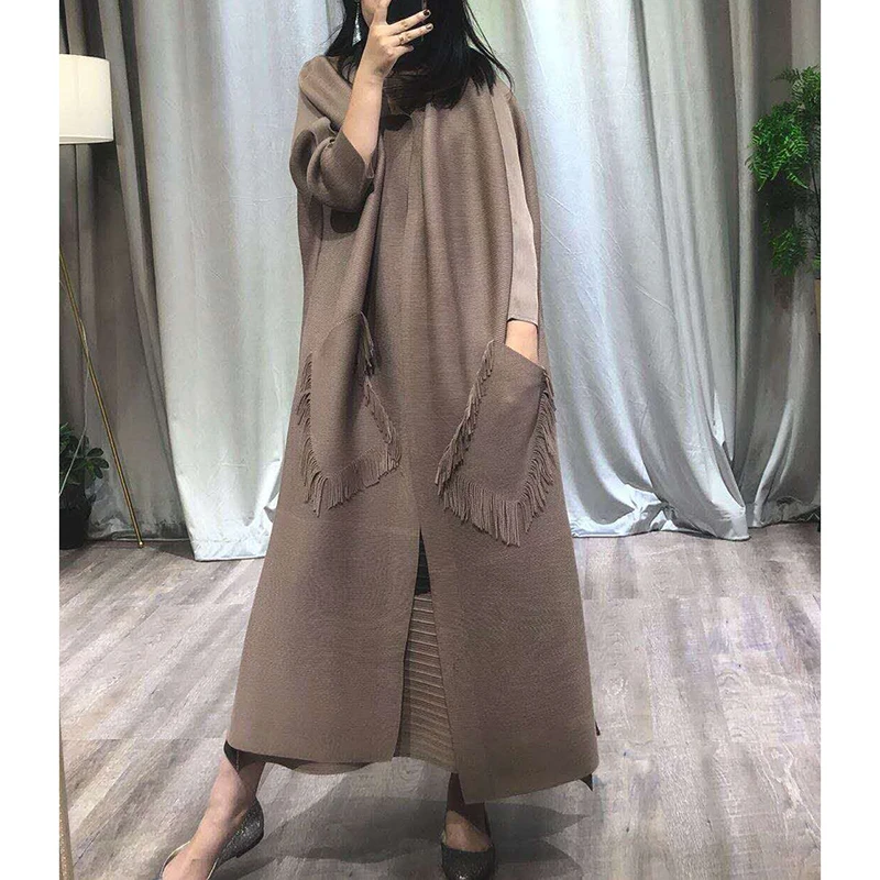 Changpleat, Новинка осени, Женский Тренч, кардиган, Miyak, плиссированный, модный дизайн, большие карманы, свободный, солидный, большой размер, длинное пальто
