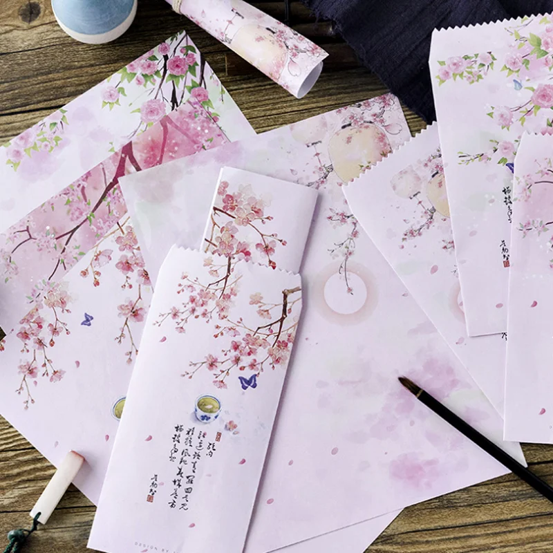 6 pcspack vintage chinese style envelopes letters plant