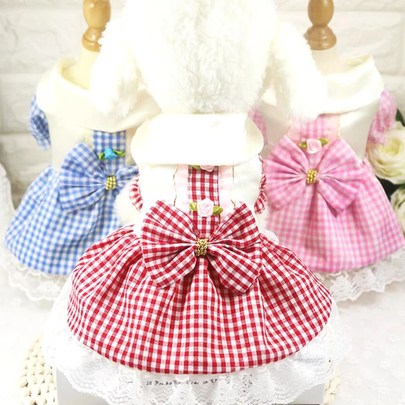 

2019 Summer Pet Plaid Dress Tutu Skirt Wedding Dog Dress Princess Dresses Fashion Dog Clothes for Small Dogs Yorkie XS-XXL Y174